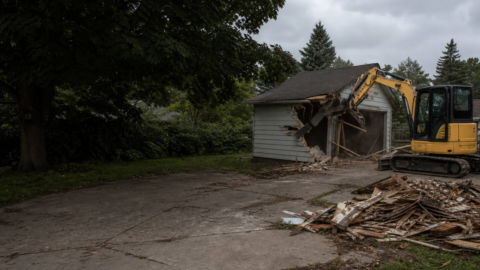 Controlled demolition equipment at a Southeast Michigan residential work site