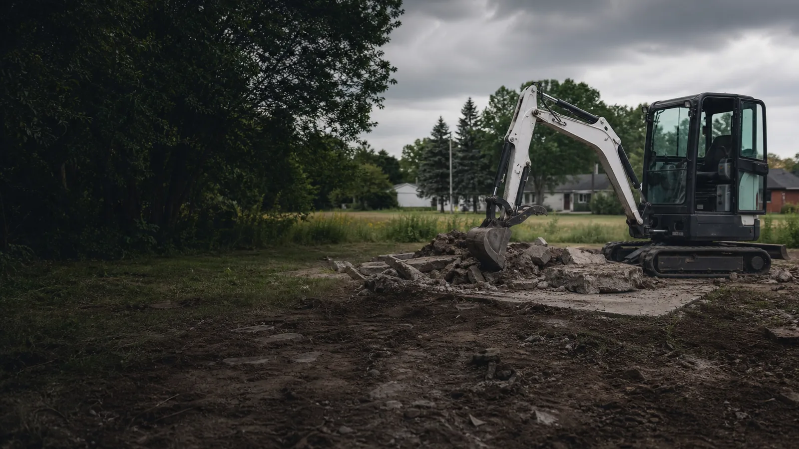 Controlled concrete and building demolition equipment at a Michigan site