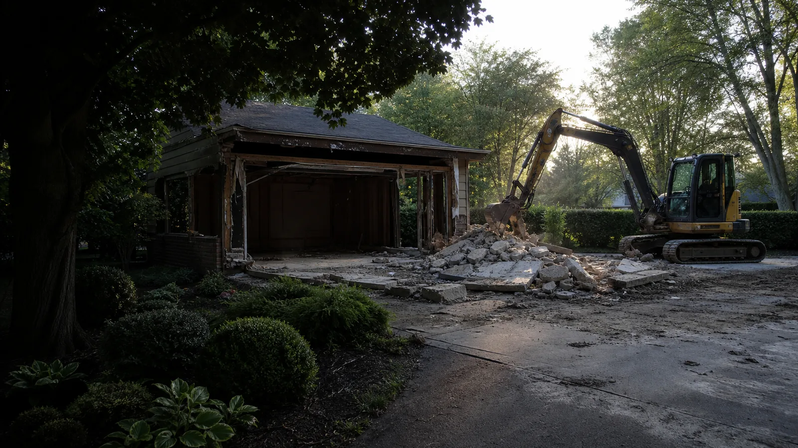 Demolition crew equipment prepared for controlled removal in Michigan