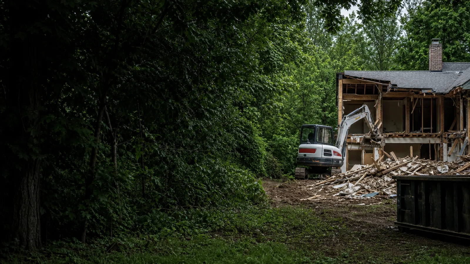 Controlled demolition equipment at a Flat Rock, Michigan property