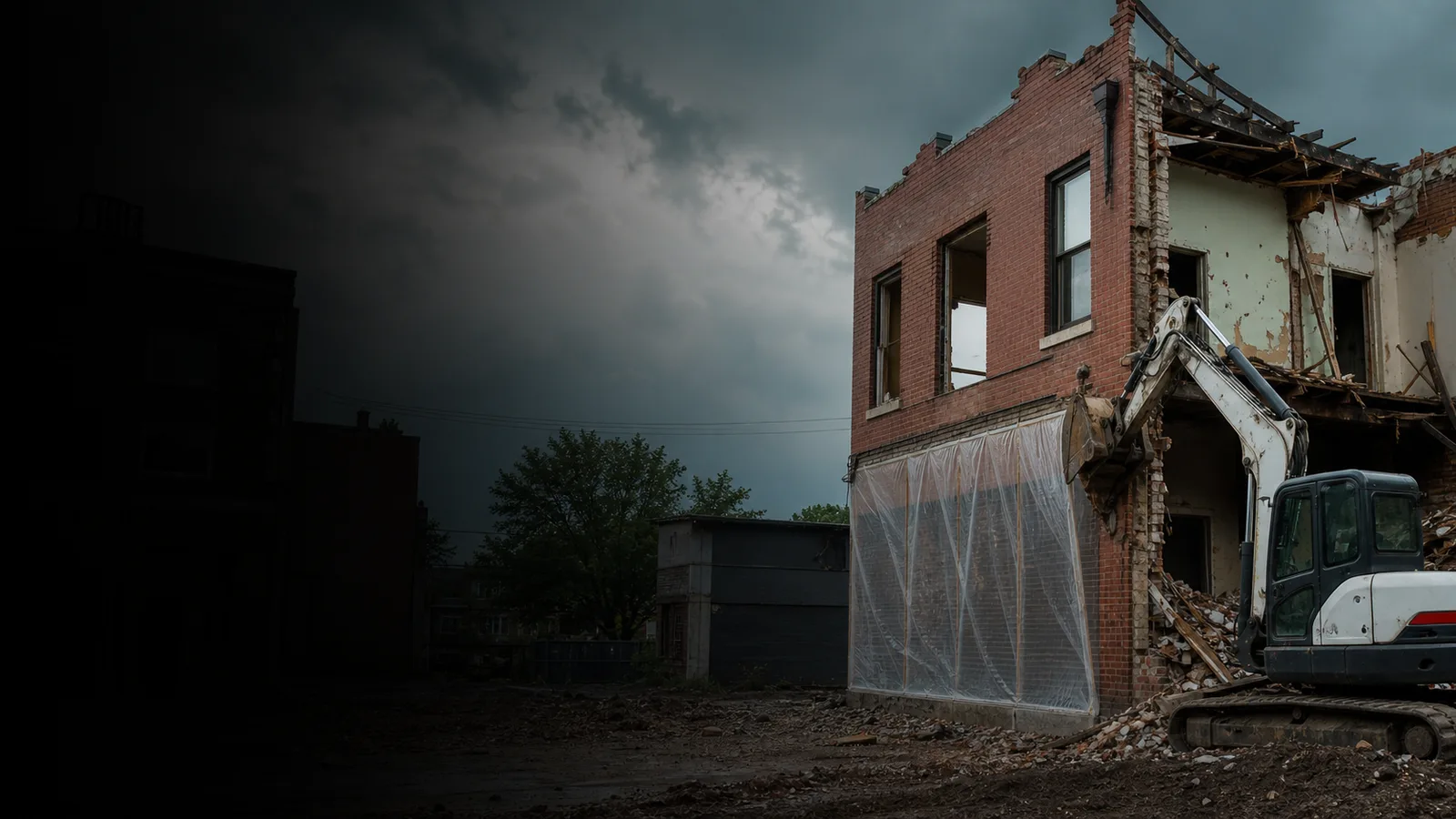 Controlled selective demolition at a Saline, Michigan building site
