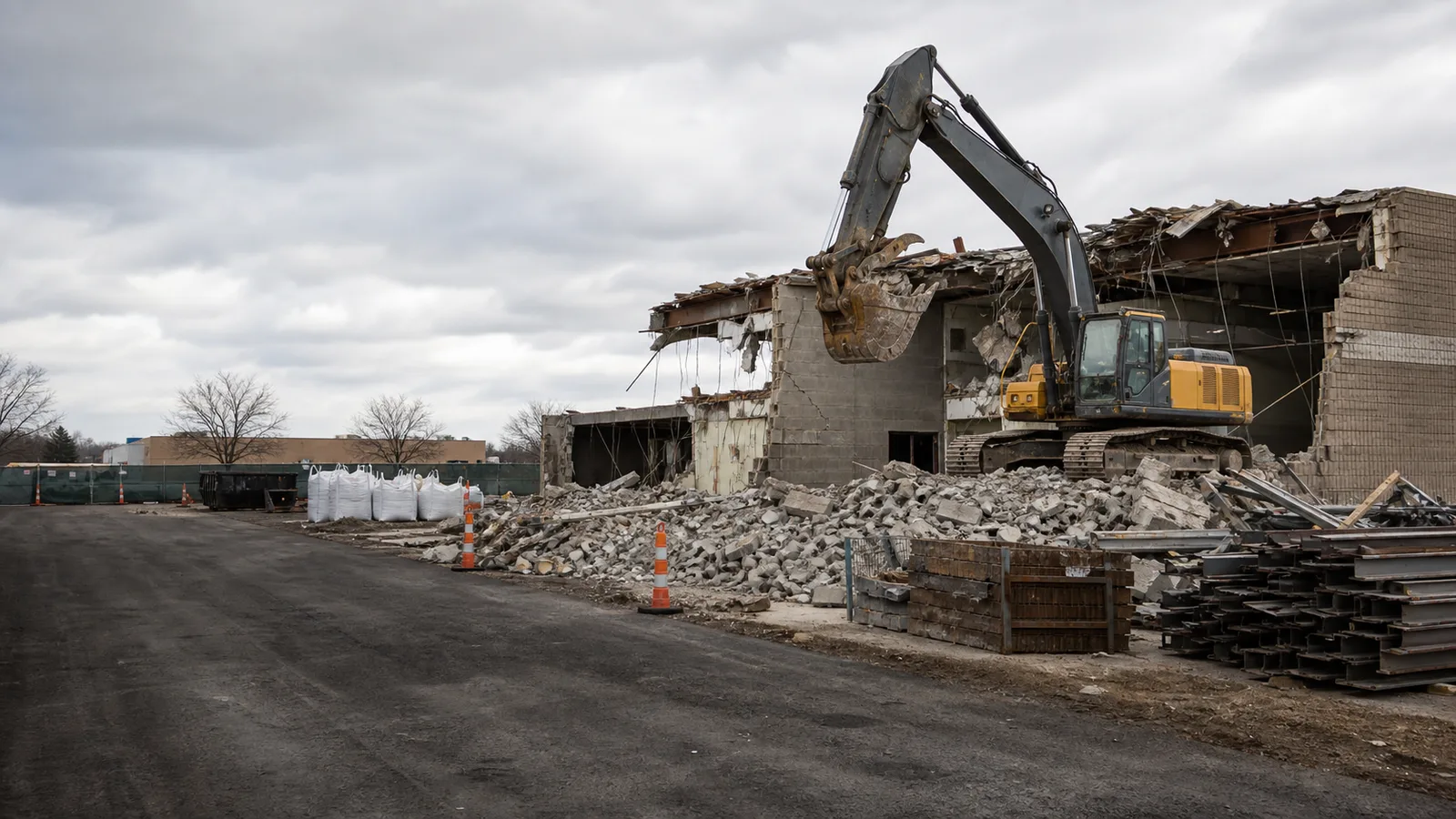 Commercial demolition planning with controlled access and cleanup